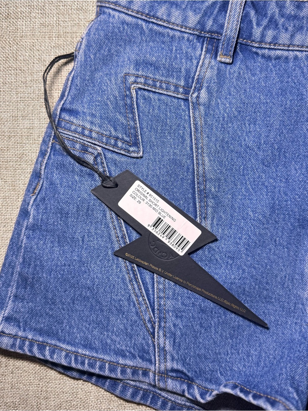 Rolla's x AC/DC Lightning Denim Shorts NWT Size 29 High Rise Blue Jean Shorts - Picture 10 of 13